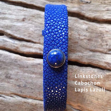 Linkstones - Bracelet galuchat bleu double cabochon pierre fine lapis lazuli