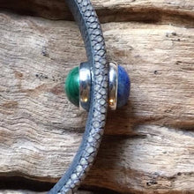 Linkstones - Bracelet galuchat gris double cabochon pierre fine lapis lazuli et malachite
