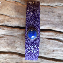 Linkstones - Bracelet galuchat violet double cabochon pierre fine lapis lazuli 